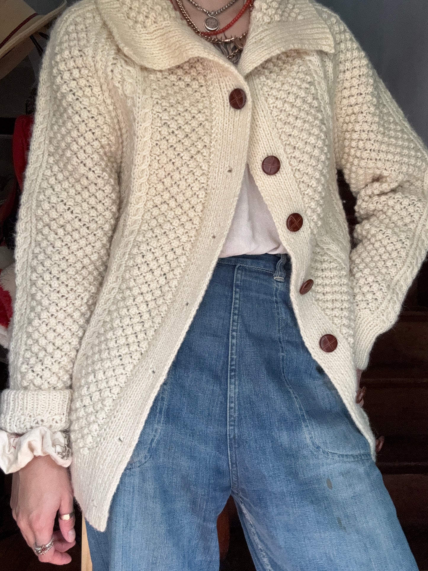 Vintage Cottage Crafts Cream Wool Knit Sweater