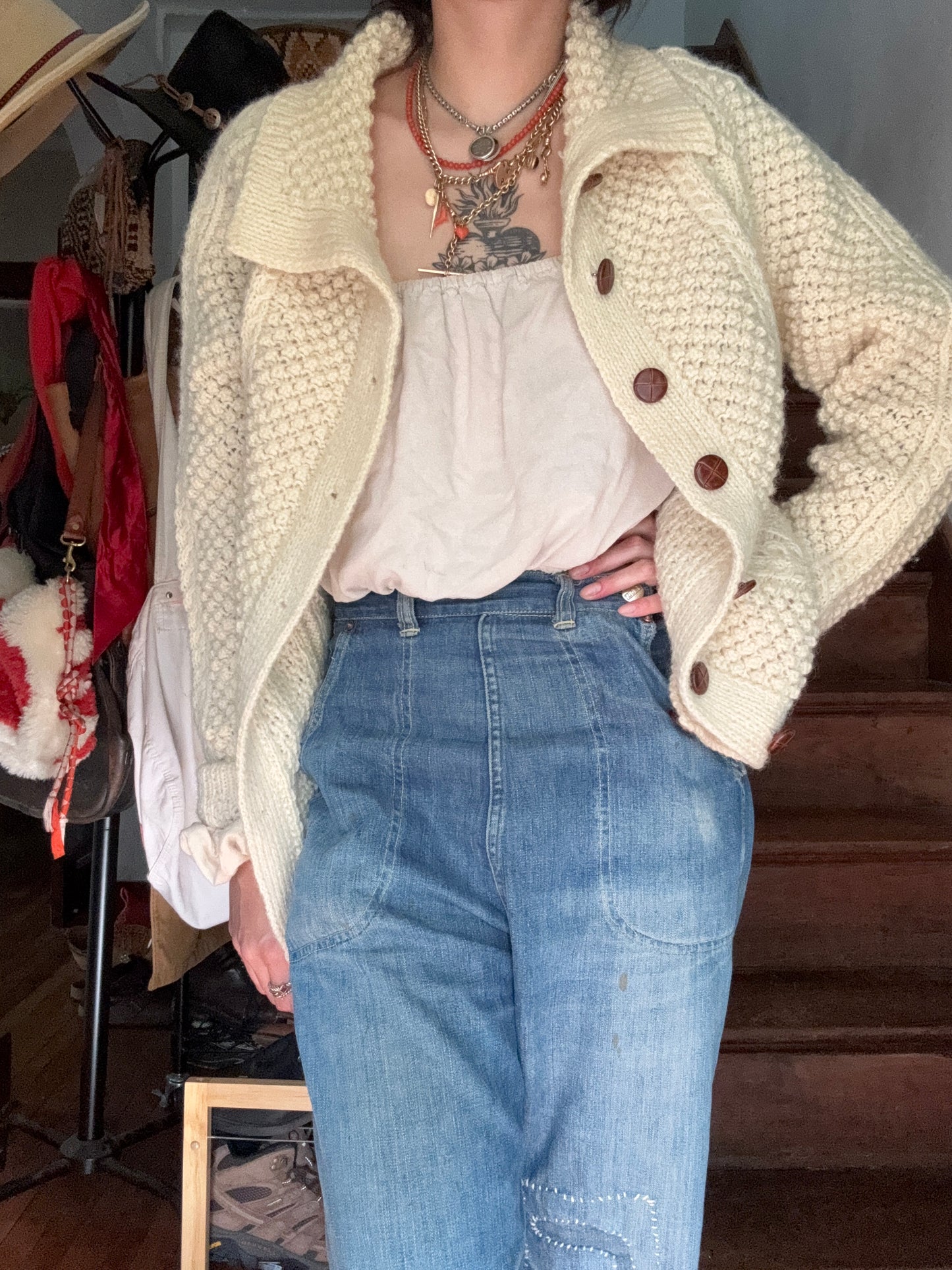 Vintage Cottage Crafts Cream Wool Knit Sweater