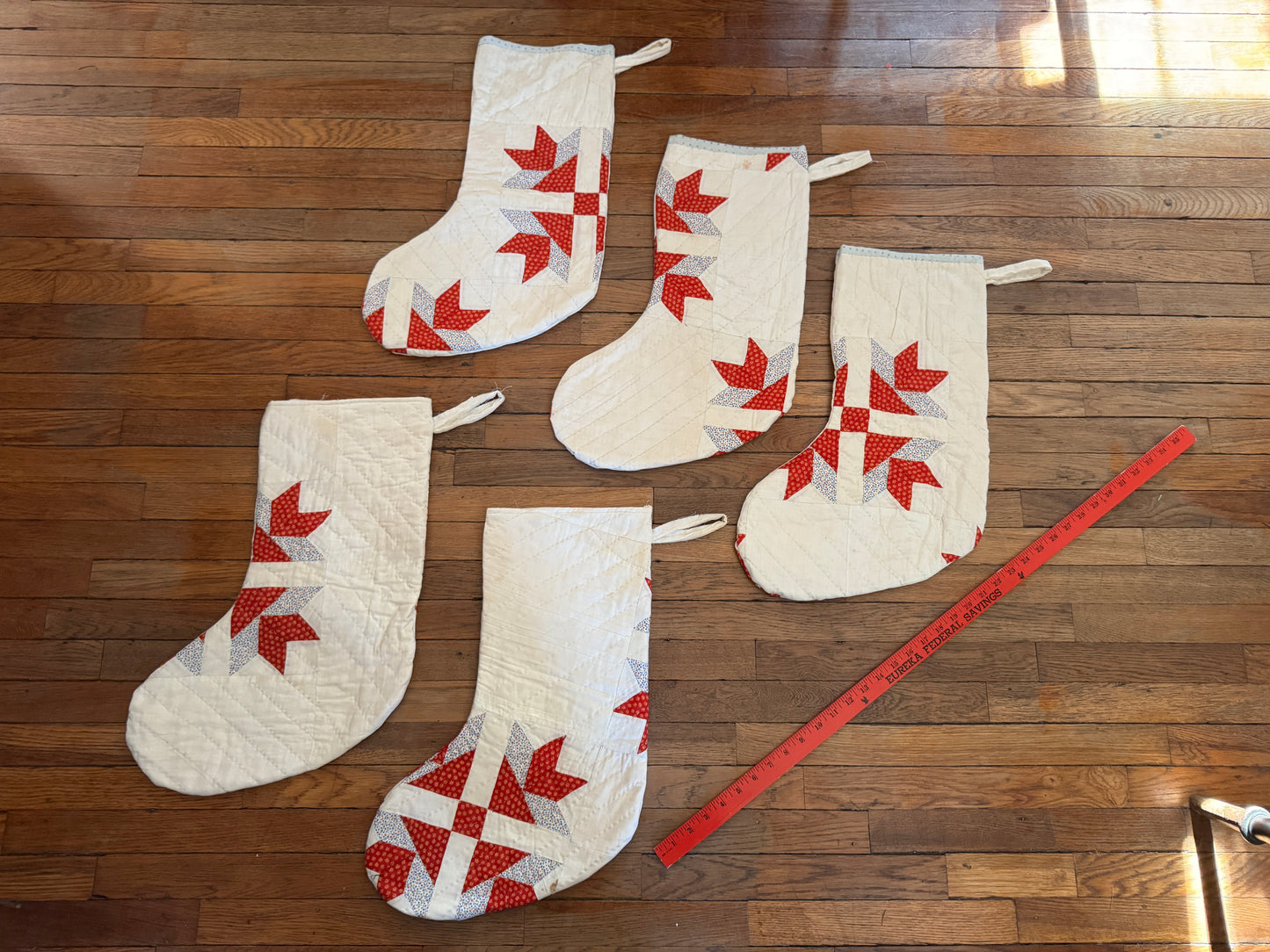Vintage 1959 Flying Geese Tree Skirt and 5 Stockings