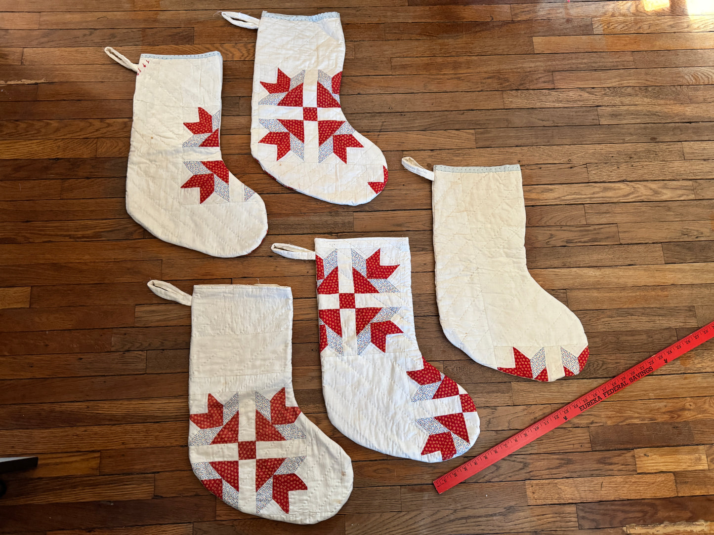 Vintage 1959 Flying Geese Tree Skirt and 5 Stockings