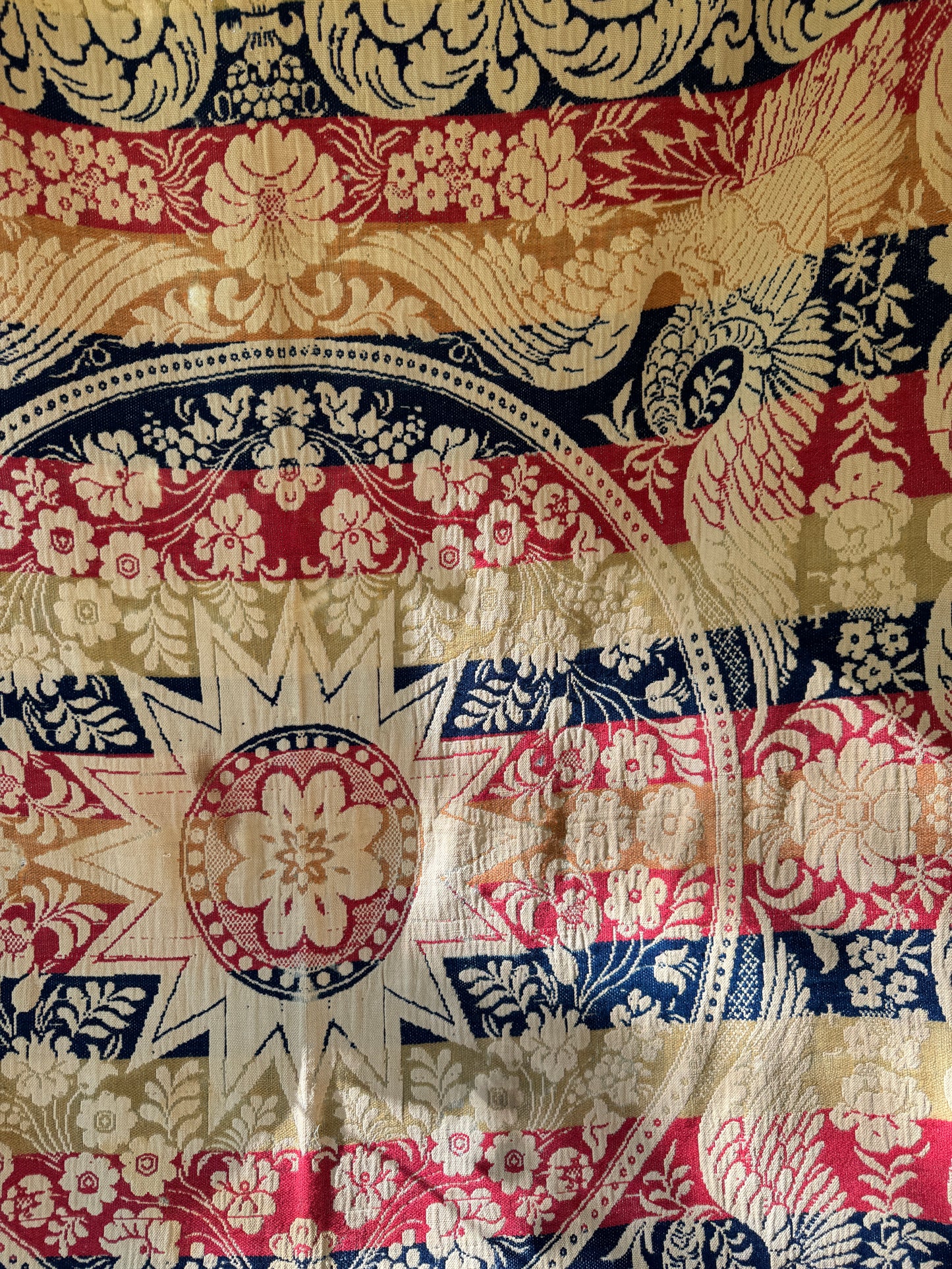 Antique Wool Jacquard Woven Coverlet