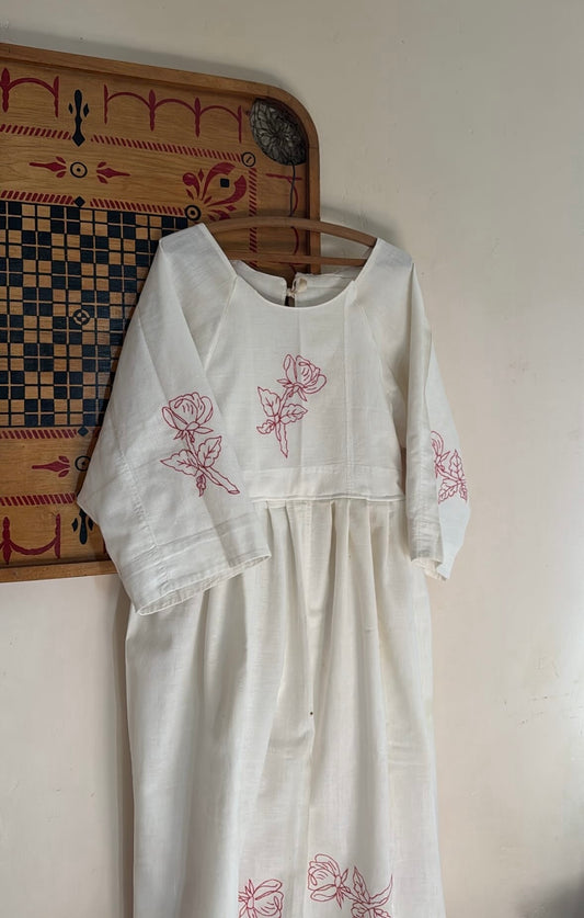 Handmade Vintage Embroidered Rose Tablecloth Dress