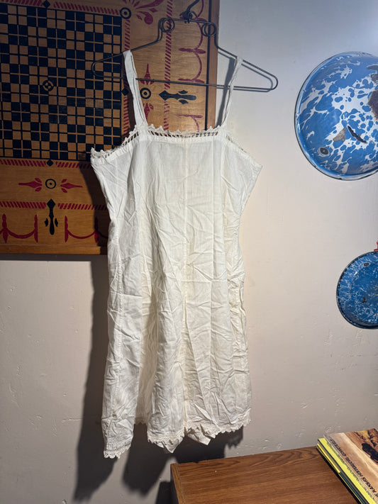 Antique Thin Strap Nightgown Romper w/ Crocheted Trim