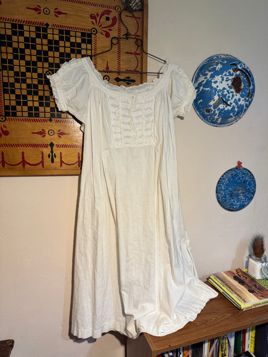 Antique Victorian Pin Tucked Nightgown with Cap Sleeves