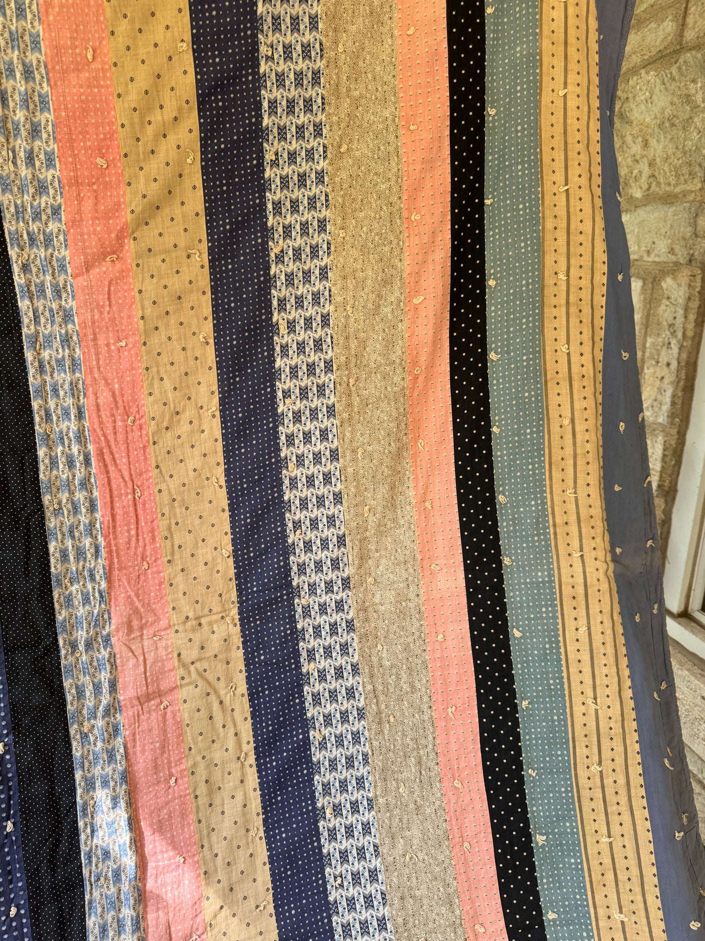 Antique 1870s-90s Reversible Bar Tie Quilt with pink and indigo