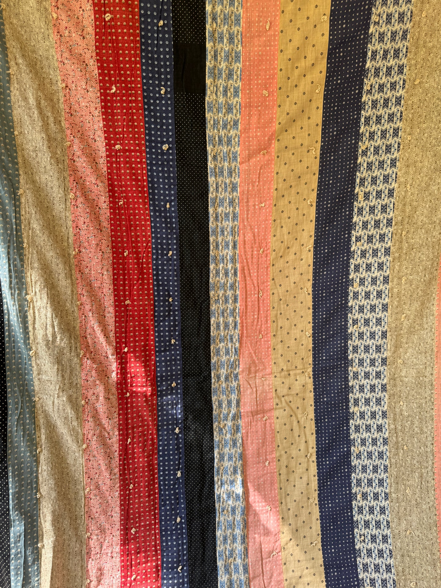 Antique 1870s-90s Reversible Bar Tie Quilt with pink and indigo