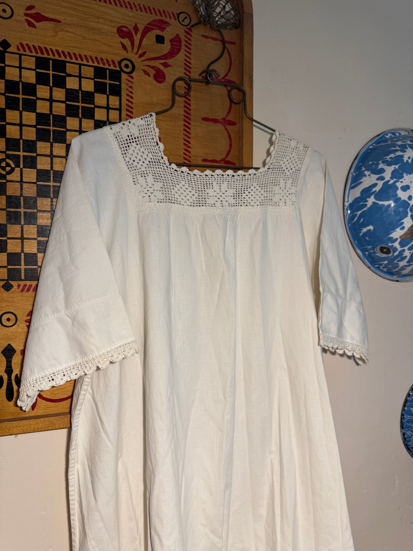 Antique Edwardian Crocheted Collar Nightgown w/ Short Sleeves