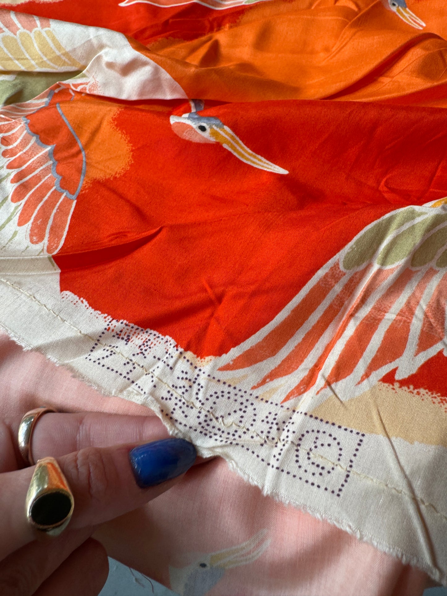 Antique Orange Silk Crane Kimono fabric