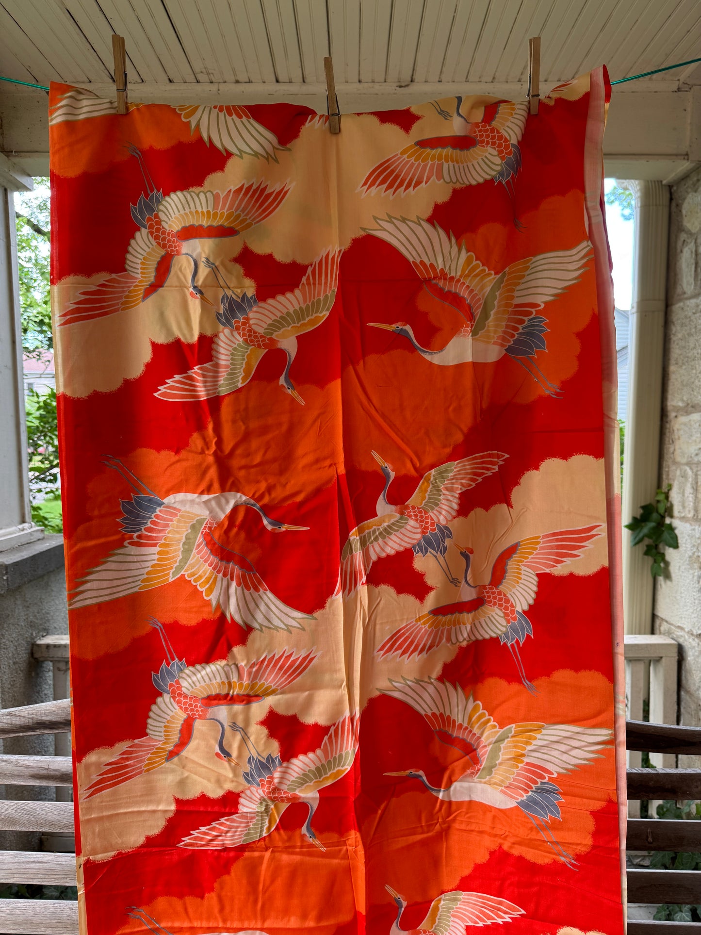 Antique Orange Silk Crane Kimono fabric