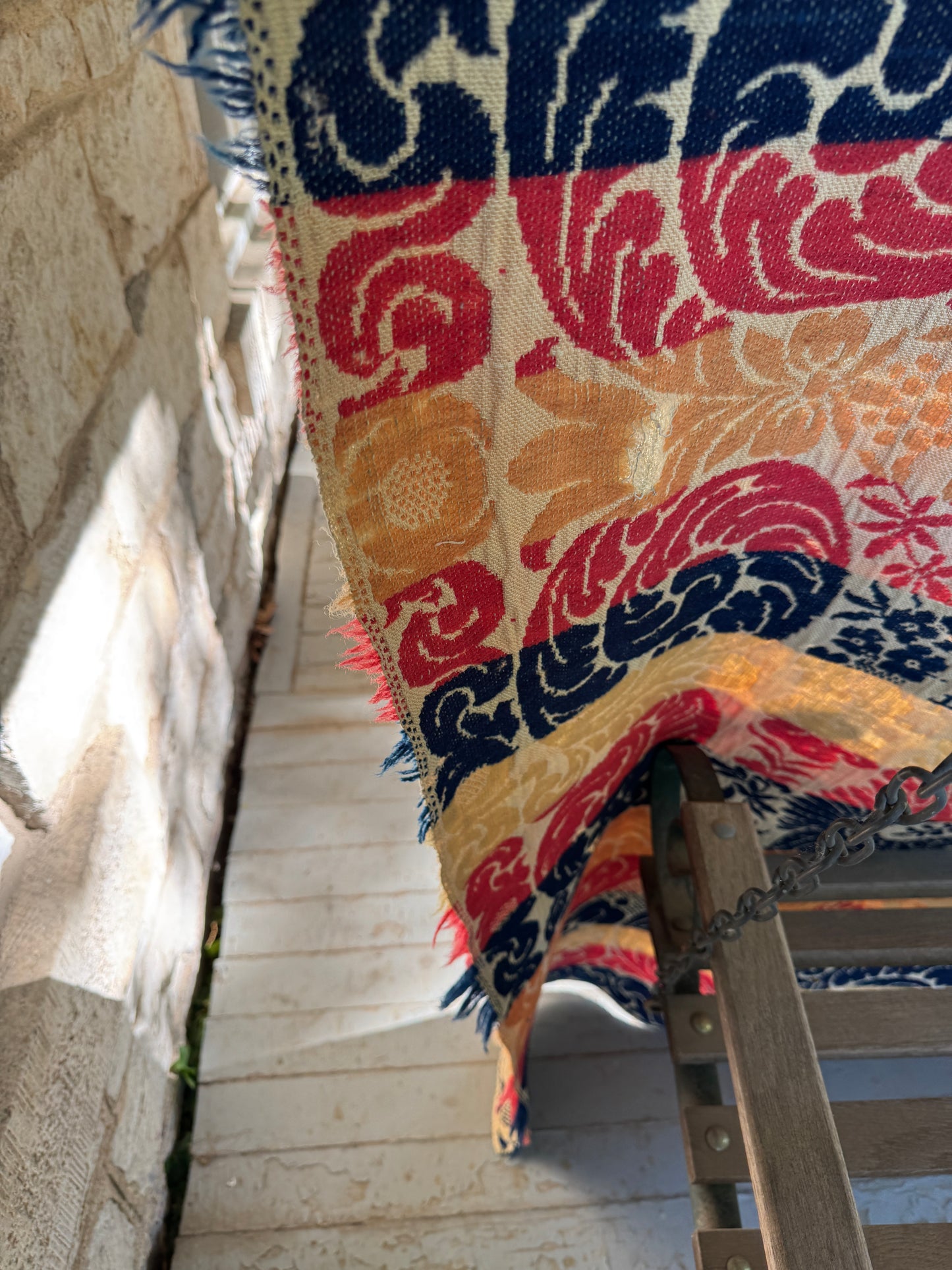 Antique Wool Jacquard Woven Coverlet