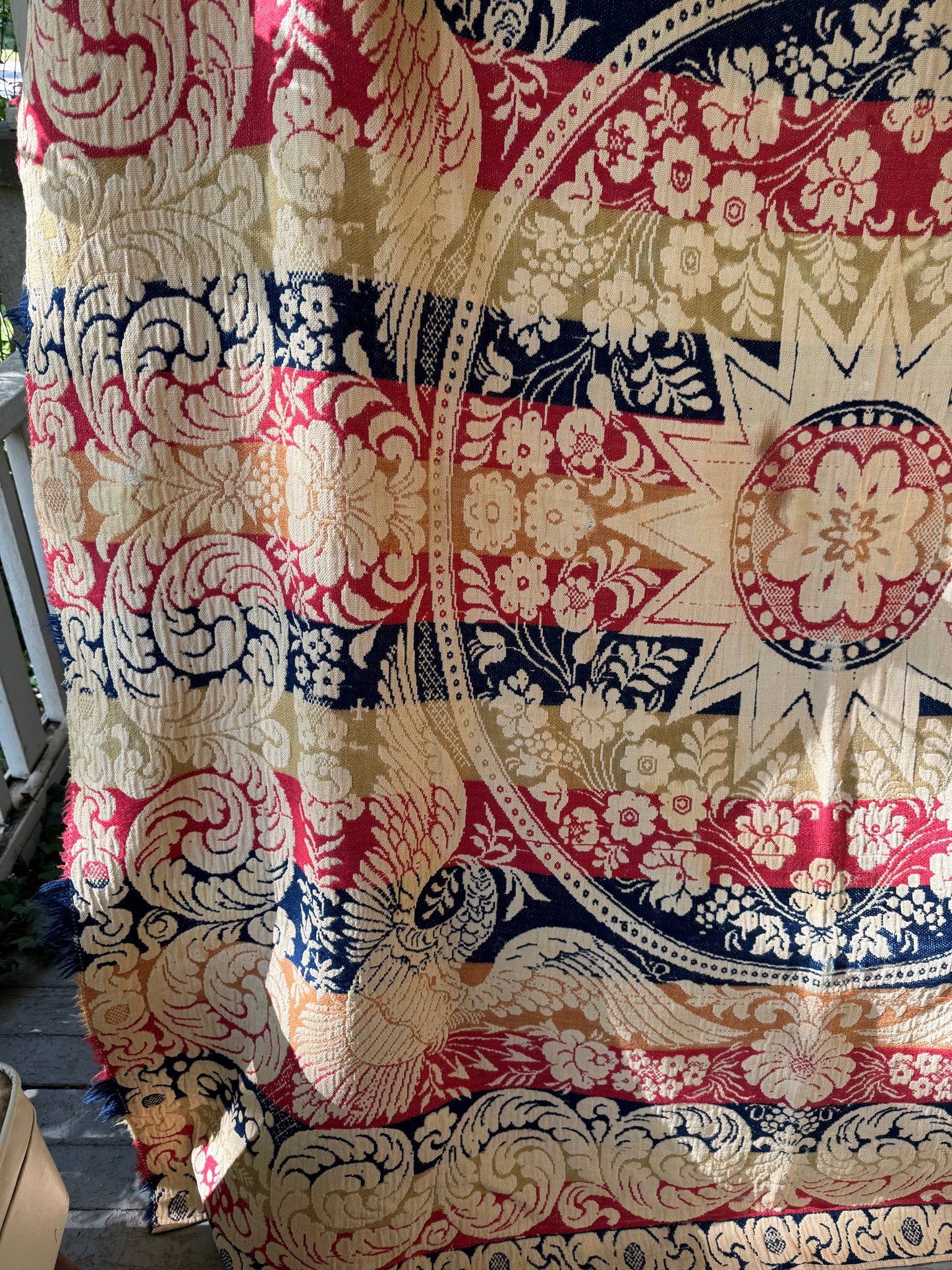 Antique Wool Jacquard Woven Coverlet