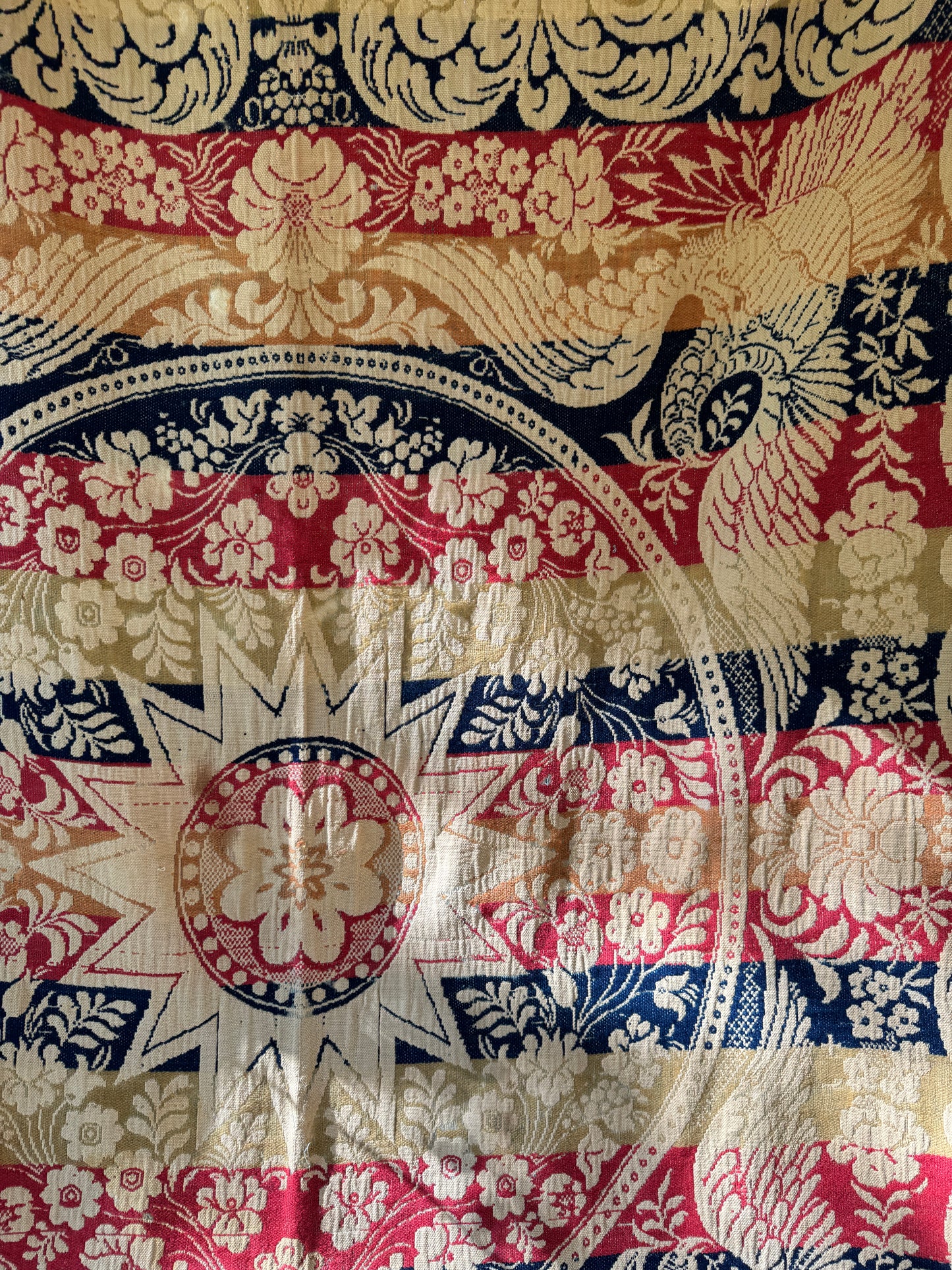 Antique Wool Jacquard Woven Coverlet