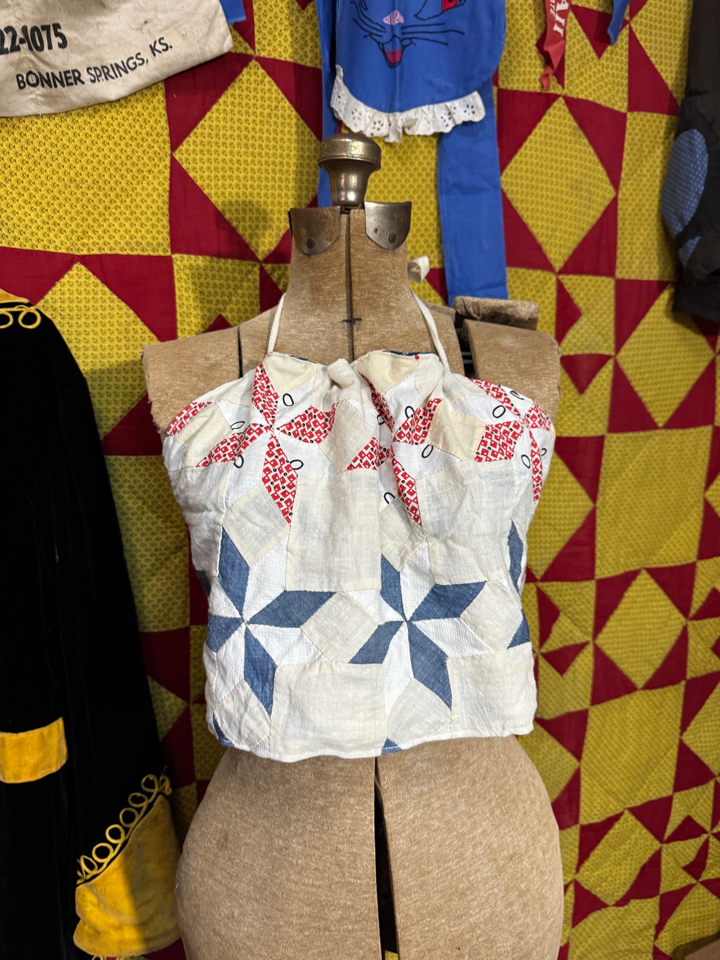 Antique 8-Point Star Multi Calico Quilt Top Halter L2