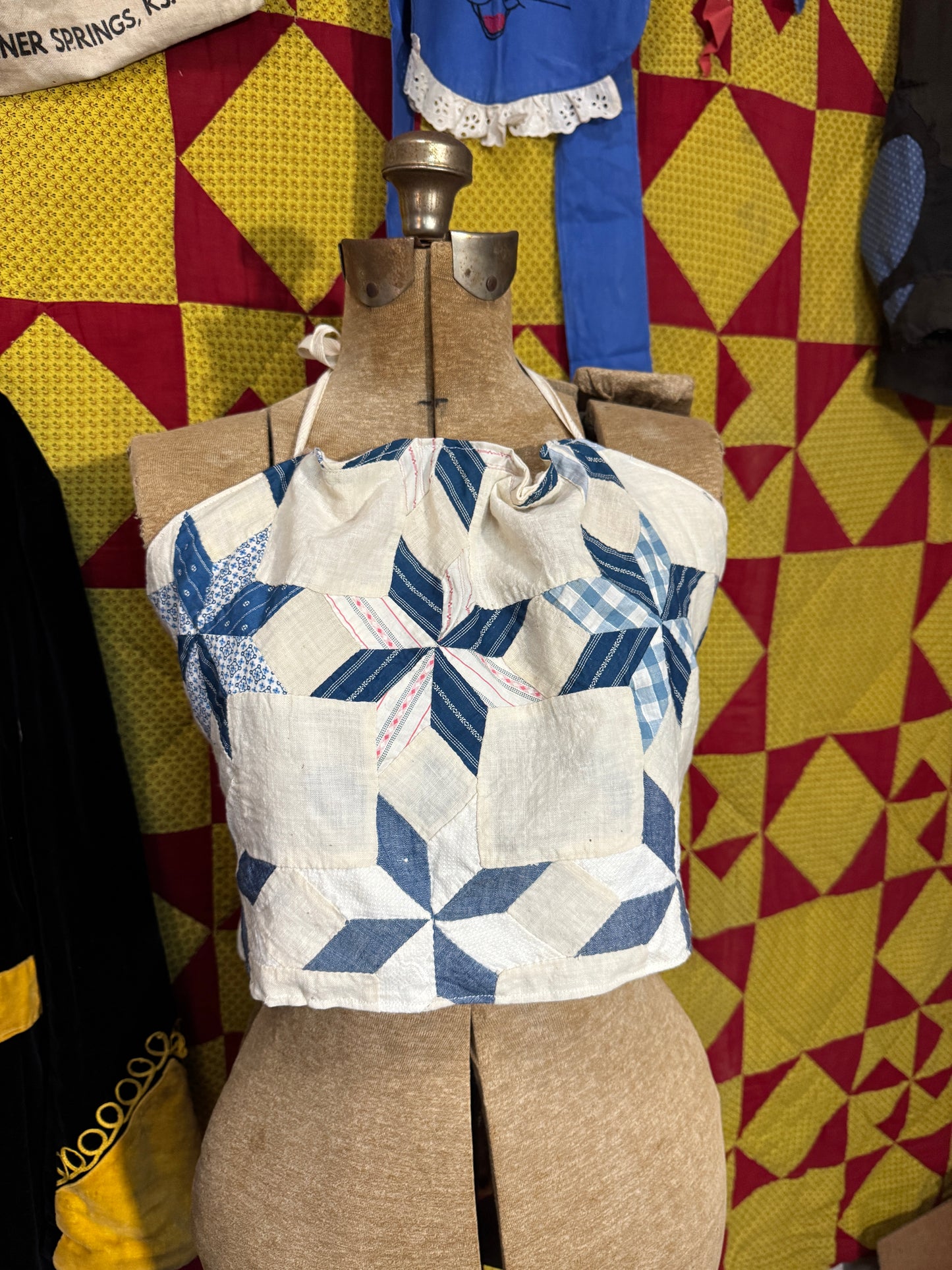 Antique 8-Point Star Multi Calico Quilt Top Halter L2