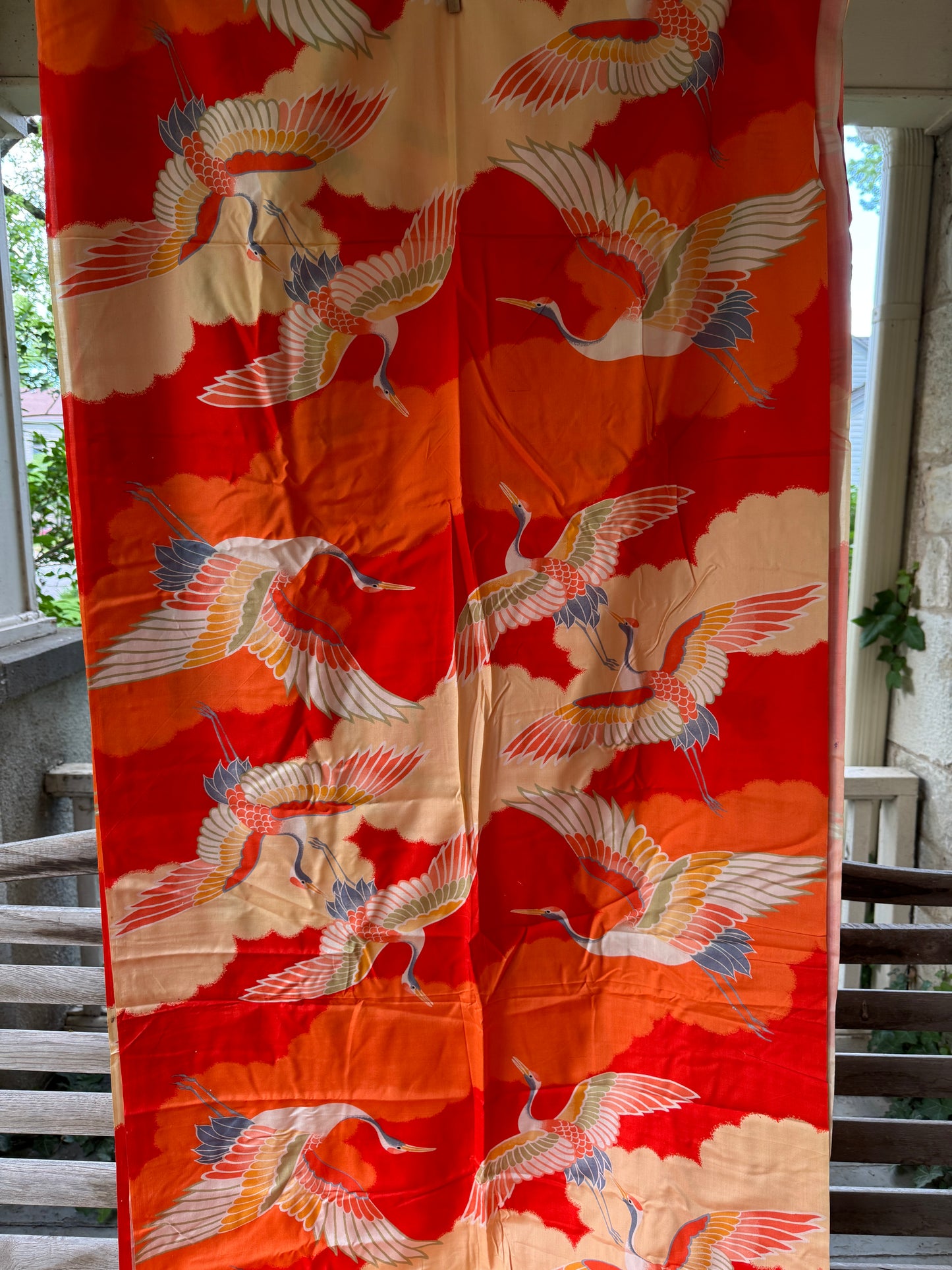 Antique Orange Silk Crane Kimono fabric