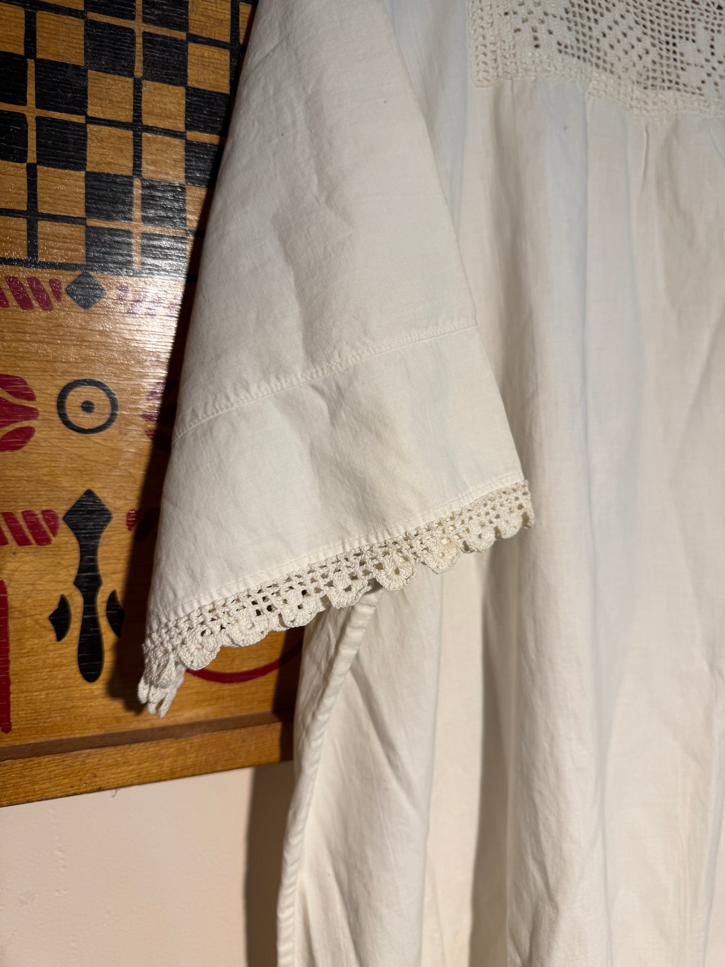 Antique Edwardian Crocheted Collar Nightgown w/ Short Sleeves