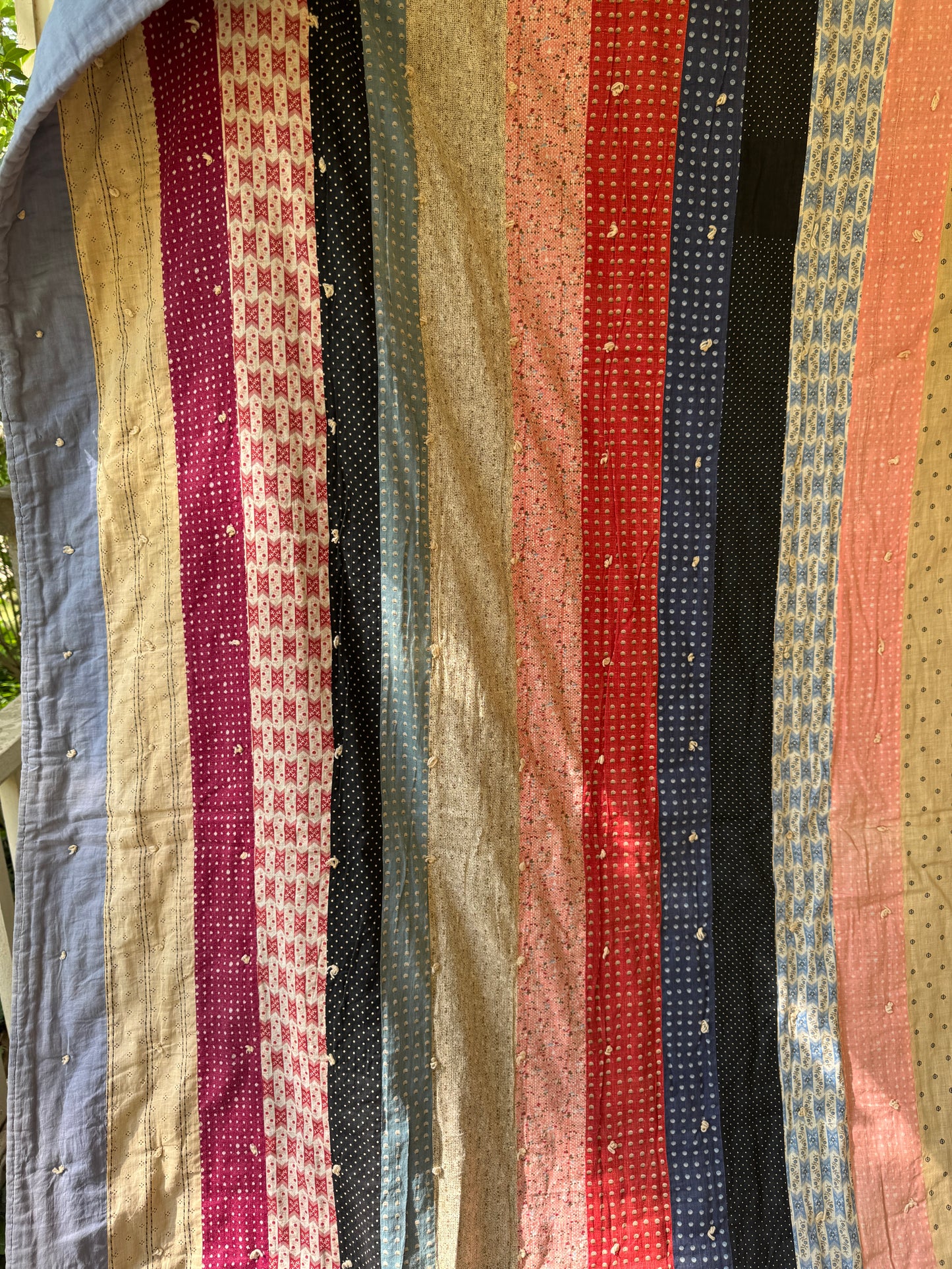Antique 1870s-90s Reversible Bar Tie Quilt with pink and indigo