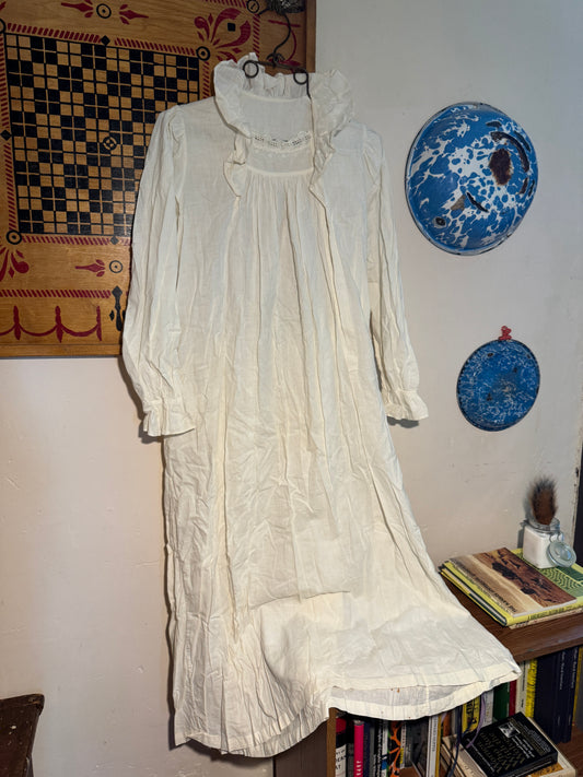 Antique Victorian Long Sleeved Cotton Asymmetrical Opening Nightgown