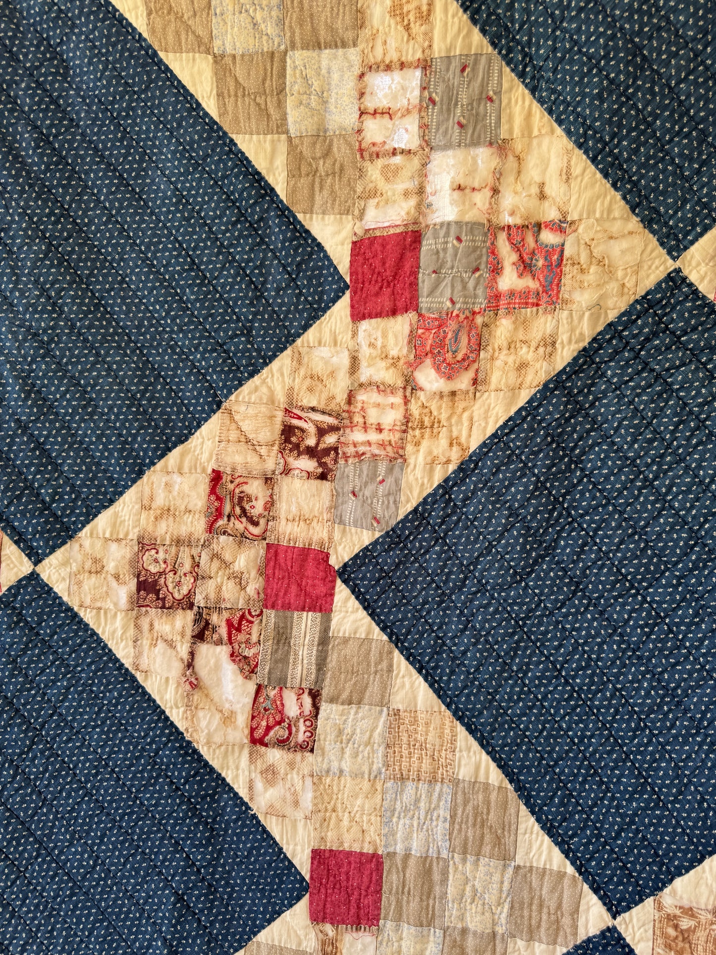 Antique 1840s-80s Indigo Square 9-Patch Variant Quilt