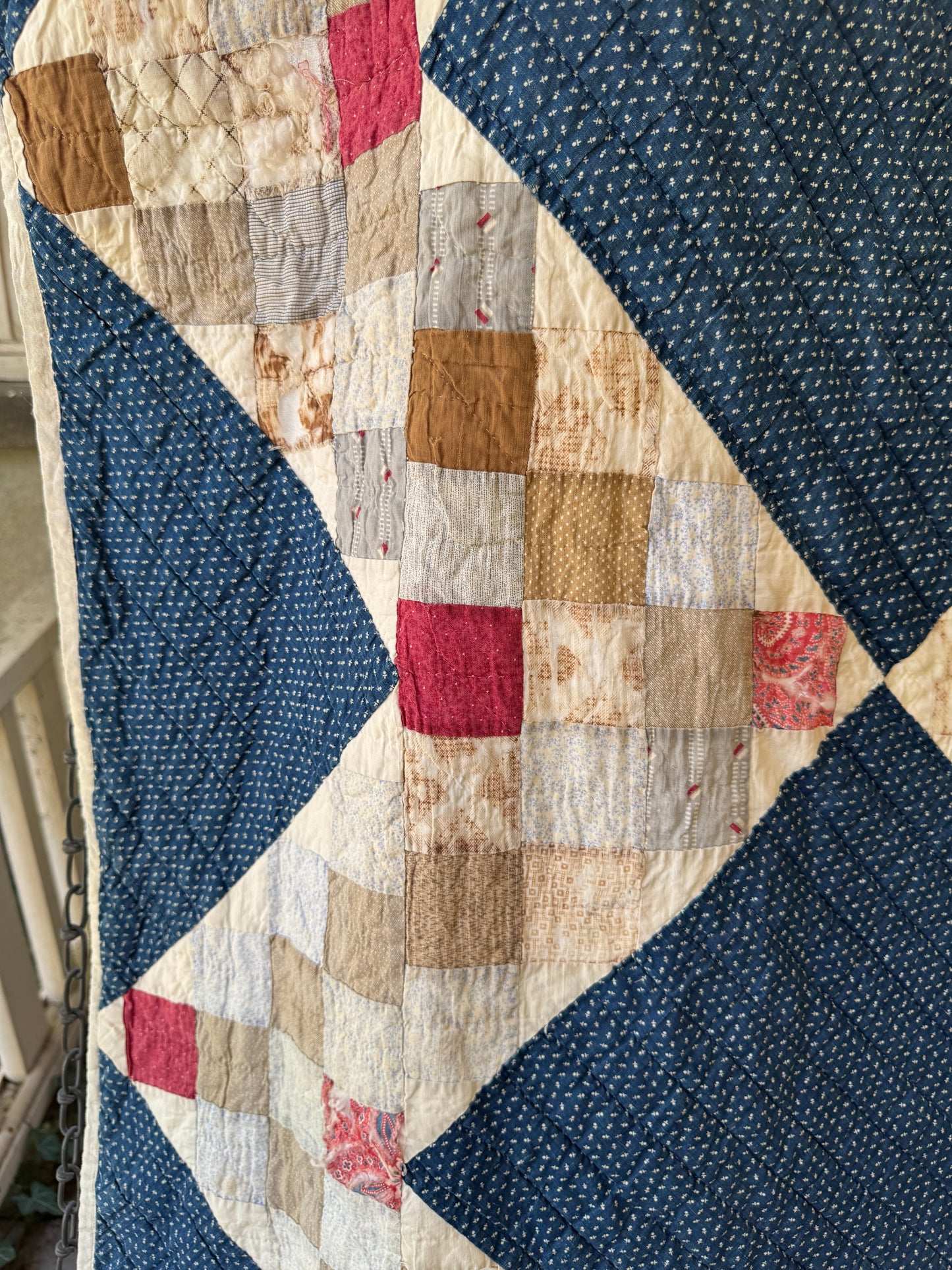 Antique 1840s-80s Indigo Square 9-Patch Variant Quilt