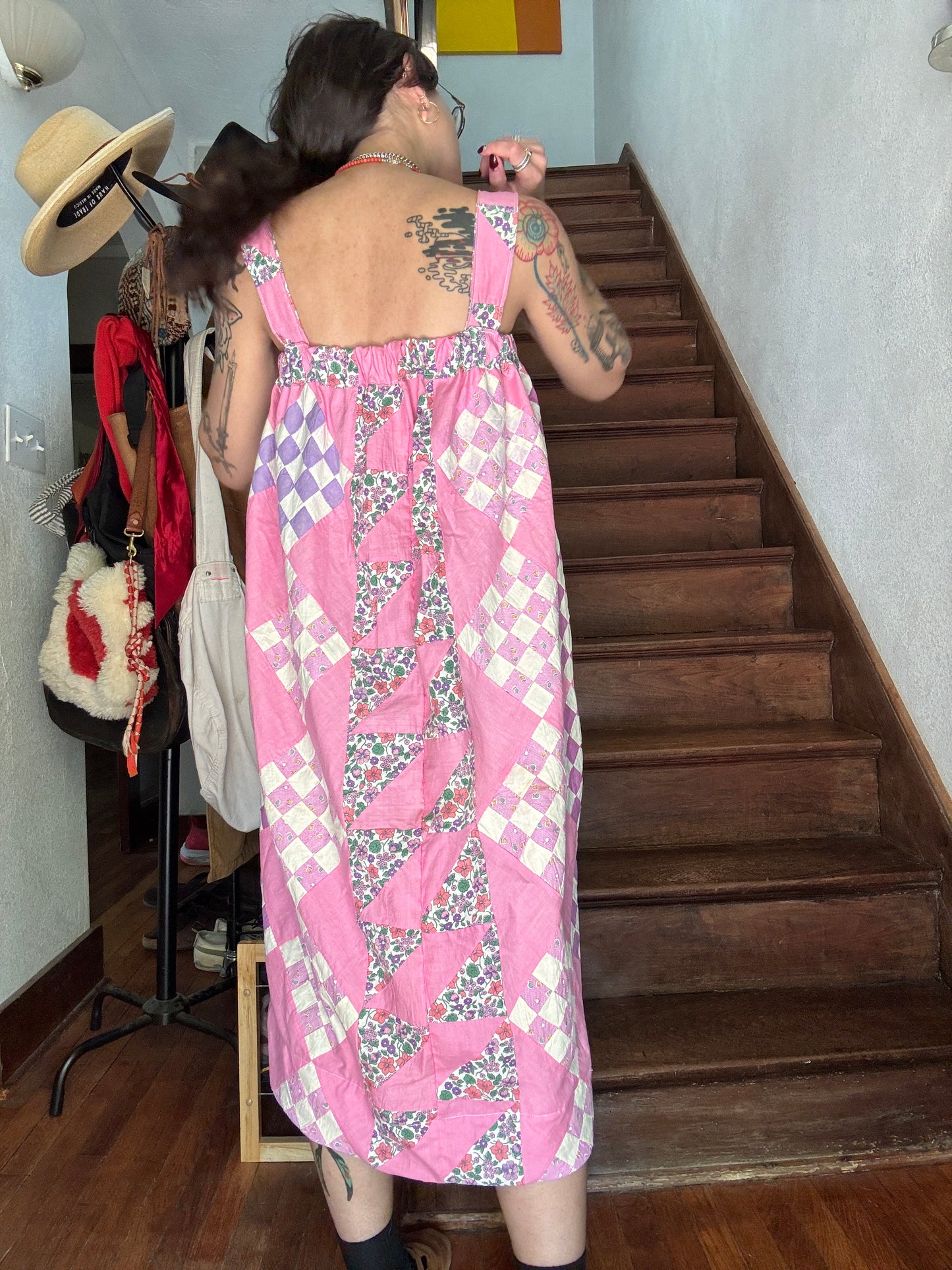 Vintage Quilt Top Dress - Pink and Purple 25-Patch