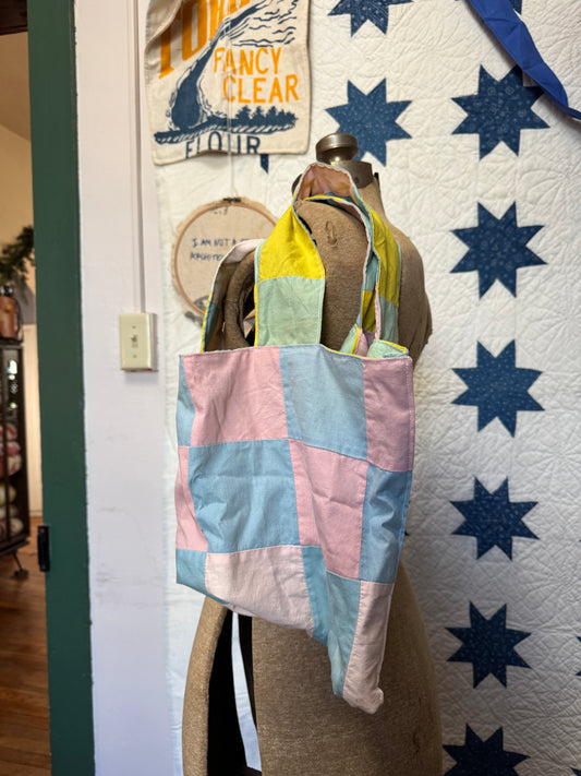 Vintage 9-Patch Quilt Top Tote Bag (reversible)