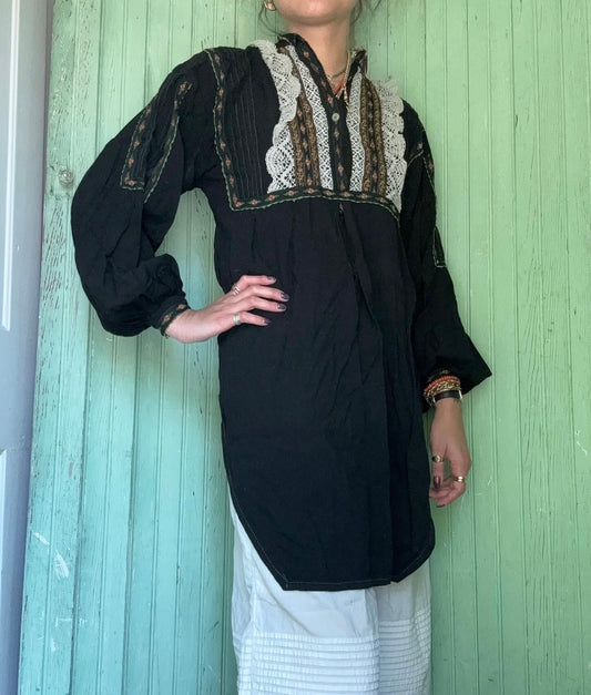 Vintage Black Folk Blouse