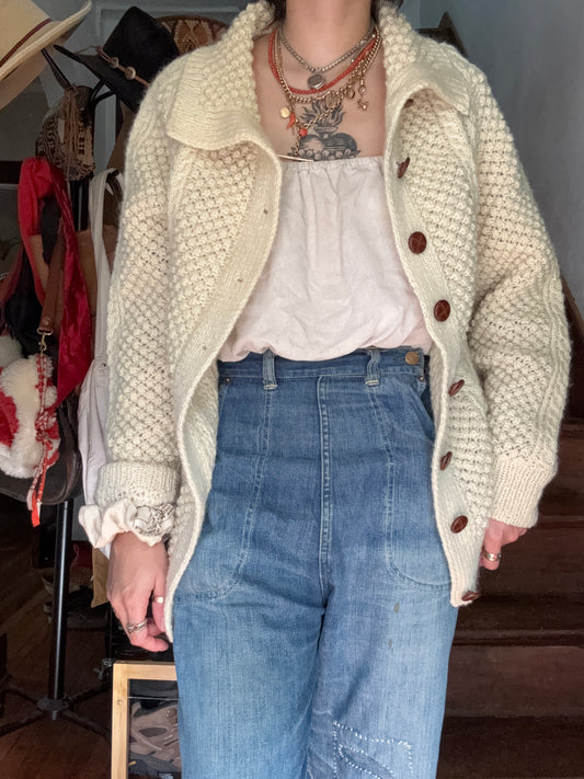 Vintage Cottage Crafts Cream Wool Knit Sweater