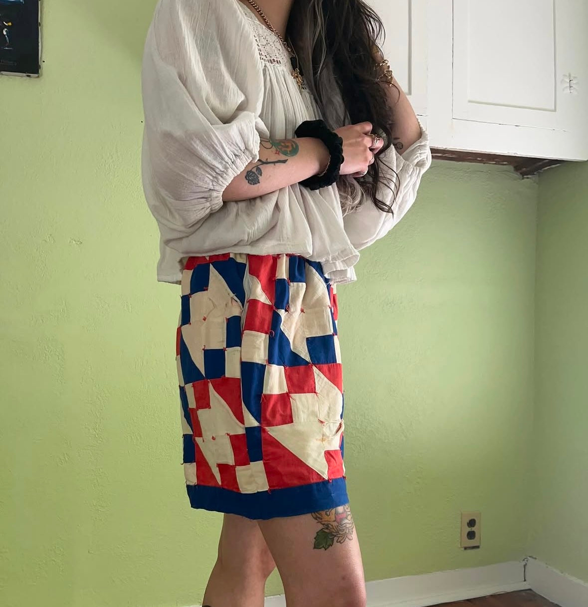 Vintage 1930s-50s Red-White-Blue Hourglass Variant Tie Quilt Shorts
